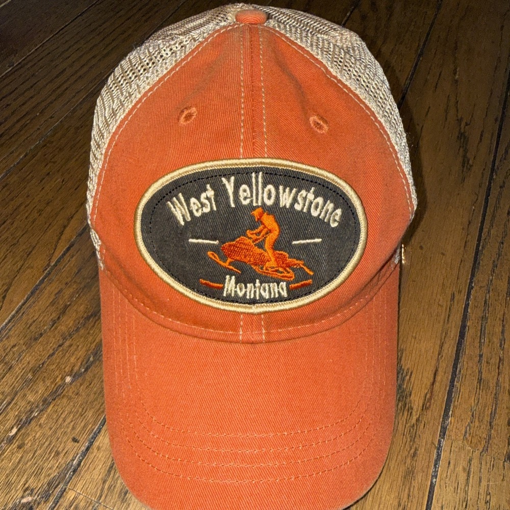 Headmost Mesh Trucker Hat Orange Tan West Yellowstone Montana Snowmobile